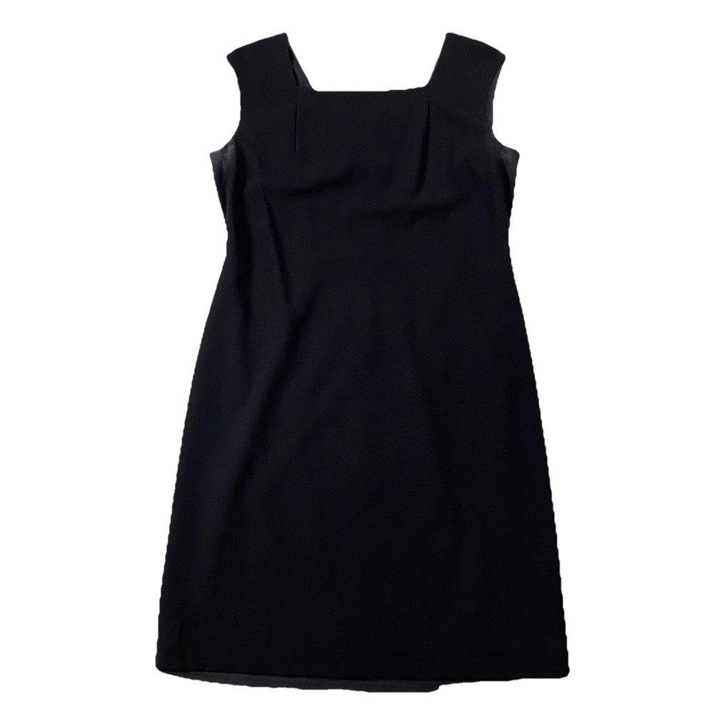 Santorelli Martina Wool Crepe Sleeveless Sheath Dress Black Women 12 LBD Classic